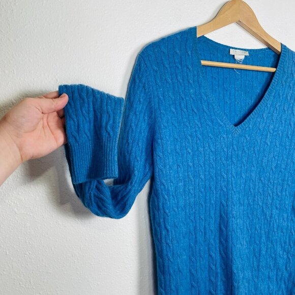 Tweeds Vintage 100% Cashmere Blue Cable Knit Sweater - Picture 4 of 13